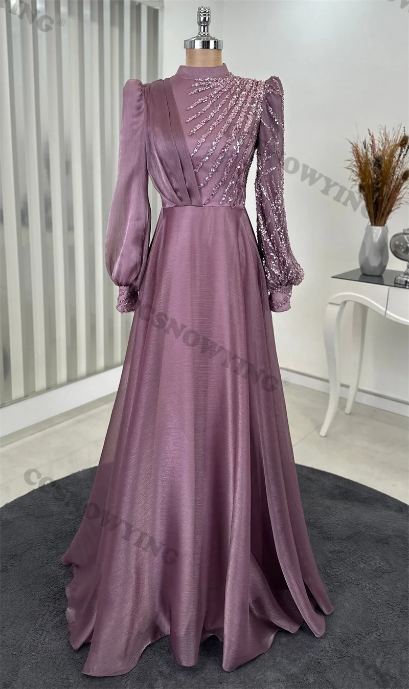 Robe de Soirée Musulmane en Organza, Tenue de Forme Trapèze, à Manches sulf, avec des Appliques Perlées, Style Islamique, Hijab