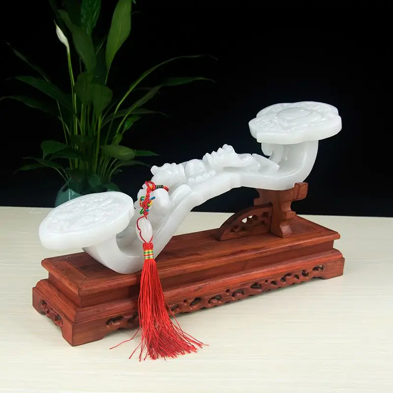 Natural Jade Ruyi Feng Shui Ornament, Living Room Wine Cabinet Entryway Shop Housewarming Gift New Home Wealth Chinese Decor