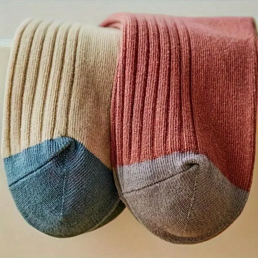 5 Pairs Of unisex striped mid socks soft breathable odor resistant comfortable fabric ideal for couples casual matching style - view 4