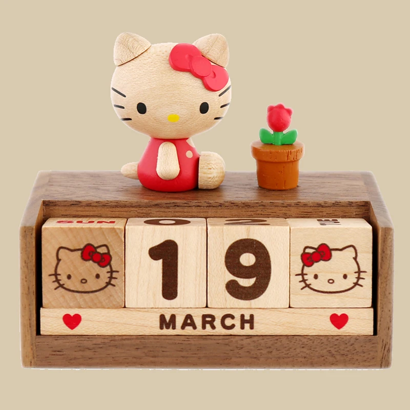 

Sanrio Hello Kitty винтажный деревянный вечный календарь с героями мультфильмов, креативное украшение для домашнего офиса, рабочего стола, милый подарок на день рождения для девочек