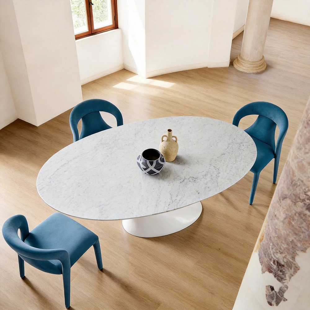#Factory Supply Dining Living Room Furniture Set 3 4 Chairs Modern Luxury Marble Oval Dining Table