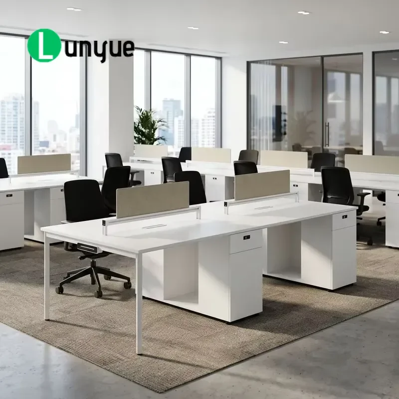 Modern 8 Person Wooden Computer Workstation Desk with Privacy Cubicle Partition Wall Power Socket File Cabinet for Call