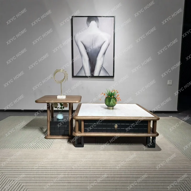 

Modern minimalist light luxury mid-ancient style natural luxury stone marble living room household square coffee table