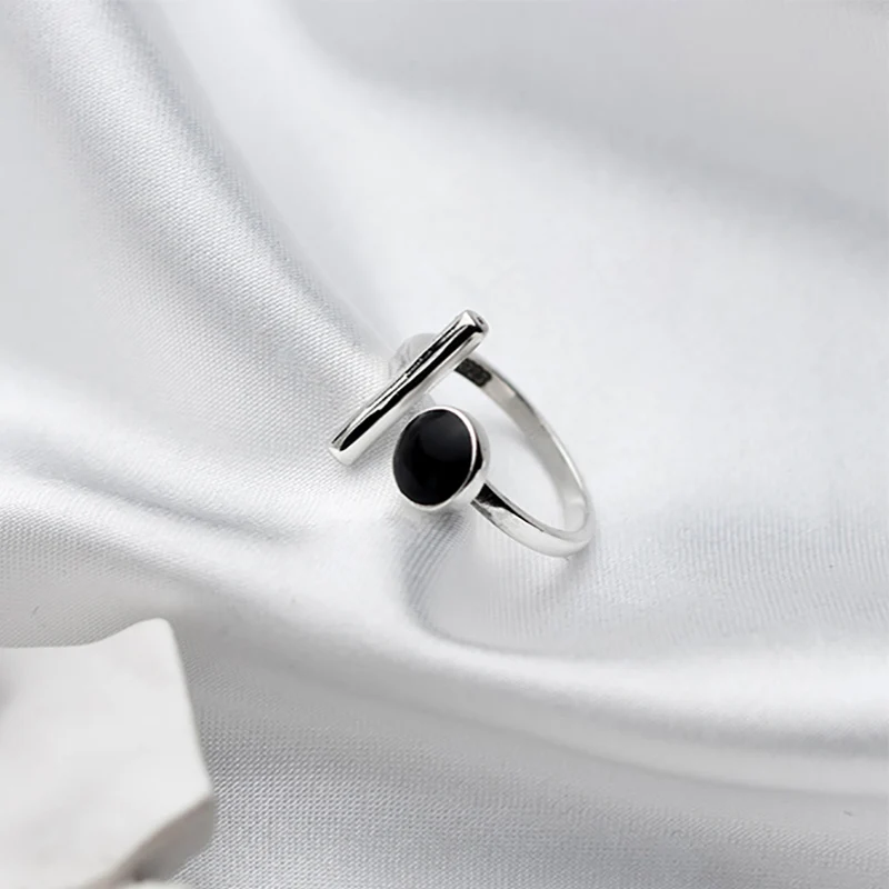 Mewanry Black Round Drop Glaze Cuff Rings For Women Couples Fashion Simple Elegant Classic Personality Birthday Jewelry Gifts