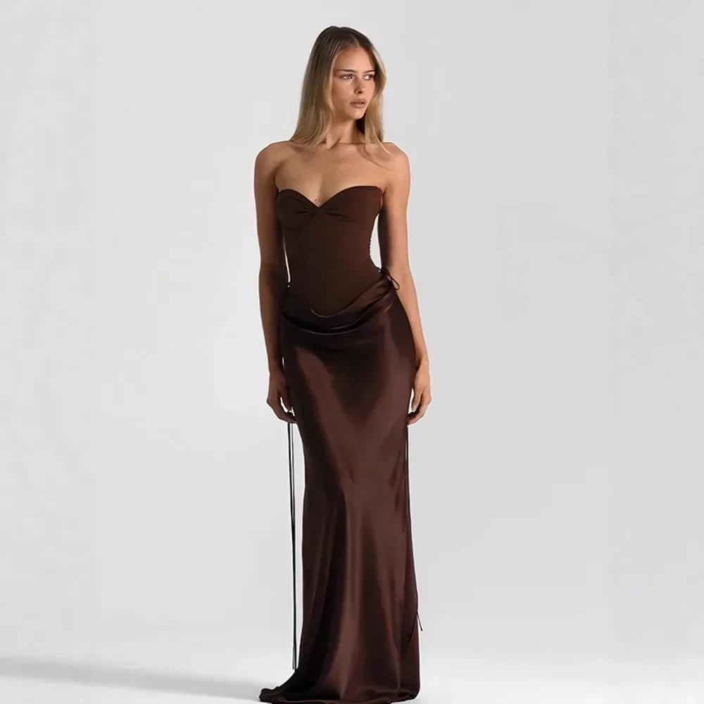 European American Women New Solid Color Bone Structured Slim Waist Mermaid Maxi Gown Banquet Formal Dress