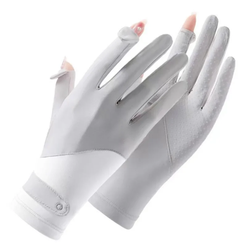 Summer Gloves For Women Cycling Anti UV Spring Ice Silk Two Finger Touchscreen Driving Non-slip  Ice Silk Riding Fishing Gloves