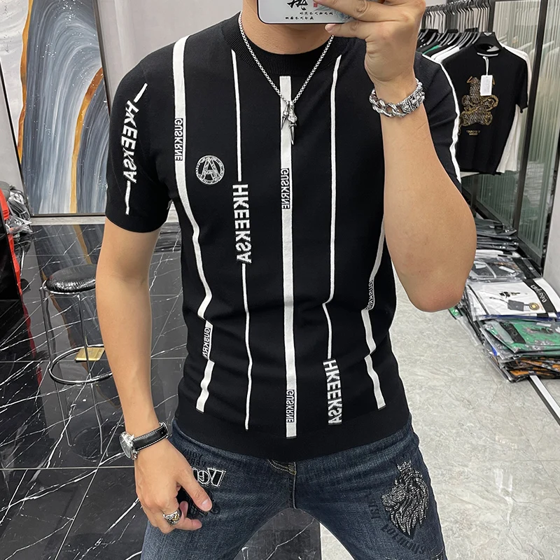 Summer Ice Men's T-shirt Stripes Floral Half Sleeve Couple Matching Top Relax Fit Short Sleeve