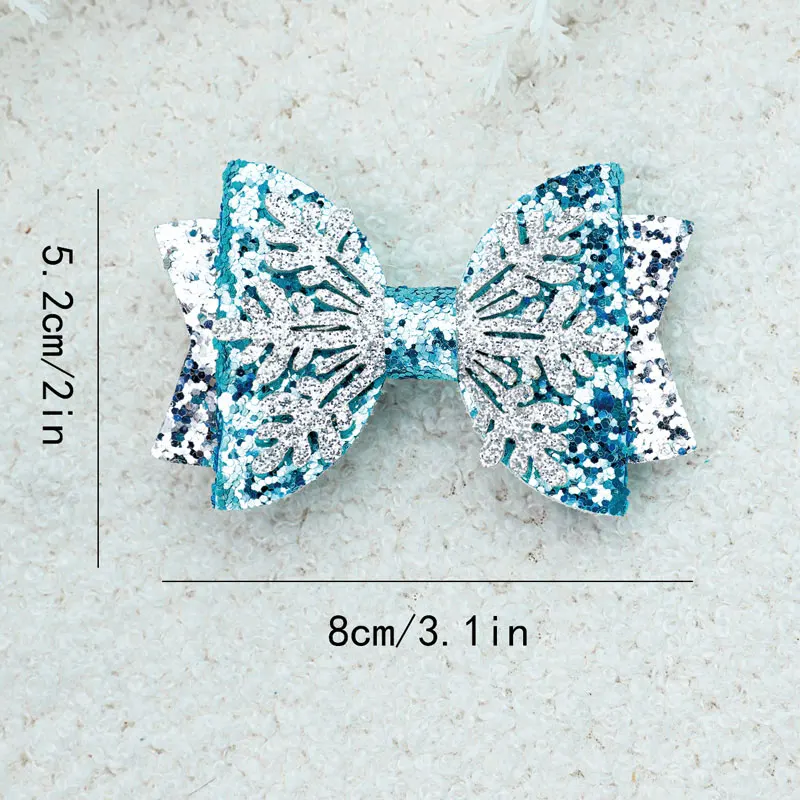 2pcs Glitter Hair Bows Clip For Baby Girls Christmas Snowflower Hairpin Barrettes Headware Grosgrain Ribbon Hair Accessories