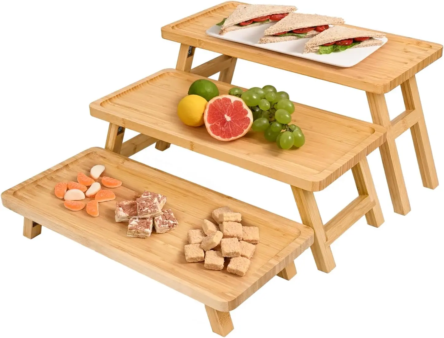 

Natural Bamboo Foldable 3-Tier Cupcake Stand, Dessert Display Tower for Parties, Weddings, and Events