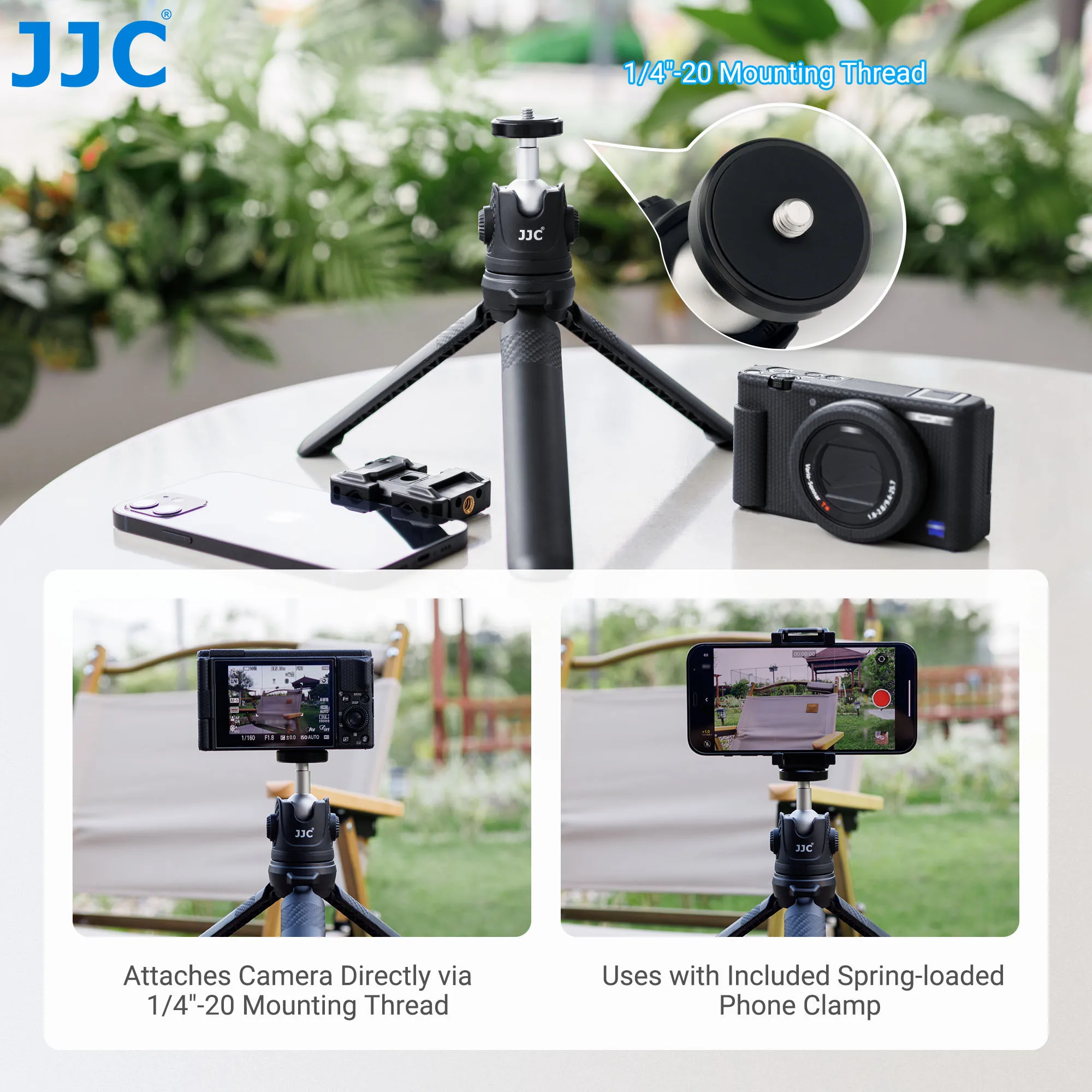 JJC Mini Tripod Selfie Stick Tabletop Tripod Max Load 1.5kg Support Projector Camera iPhone Android Phone GoPro Mic LED Light