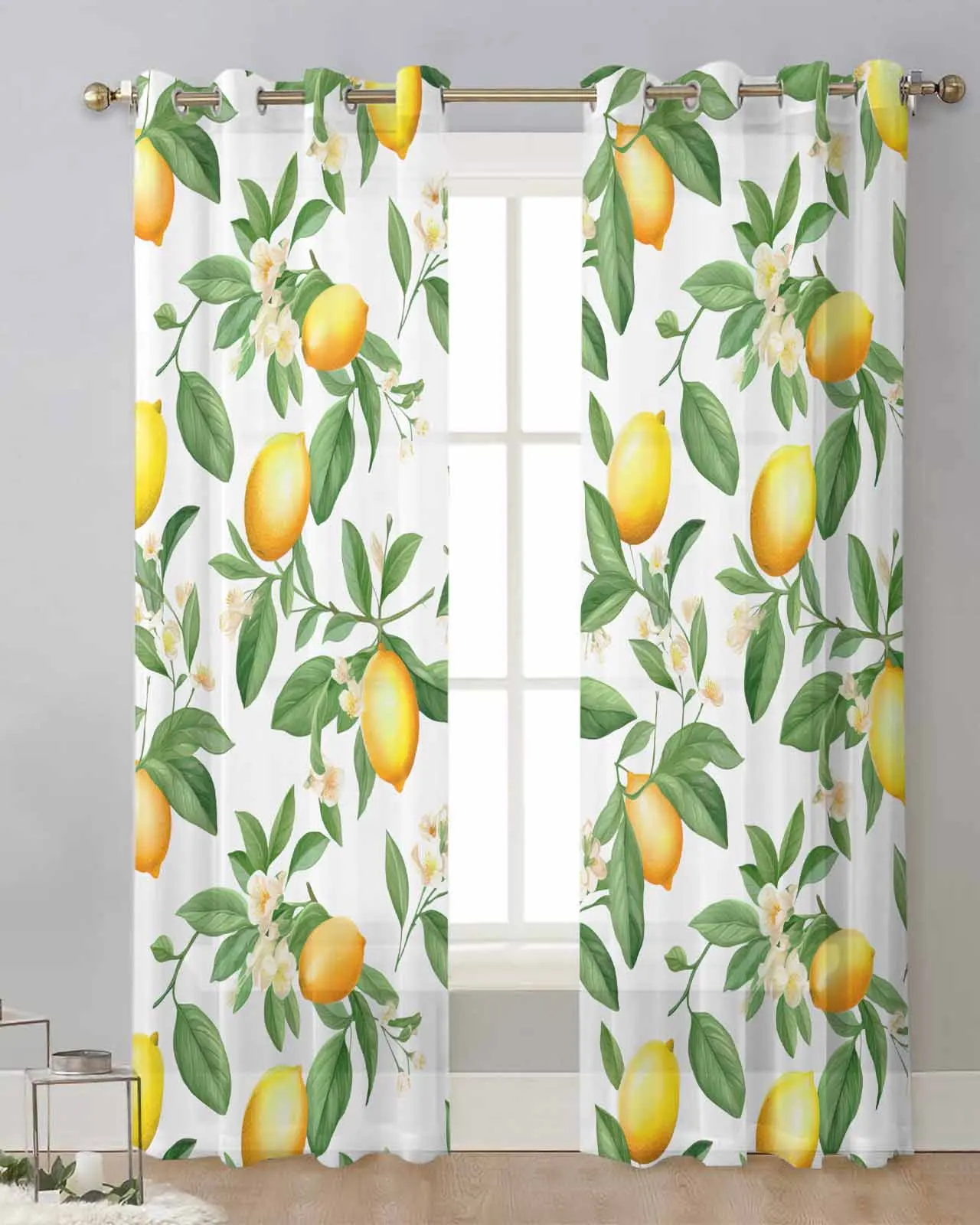 

Lemon Leaves And Flowers Bedroom Voile Curtain Window Treatment Drapes Tulle Curtains for Living Room Sheer Curtains