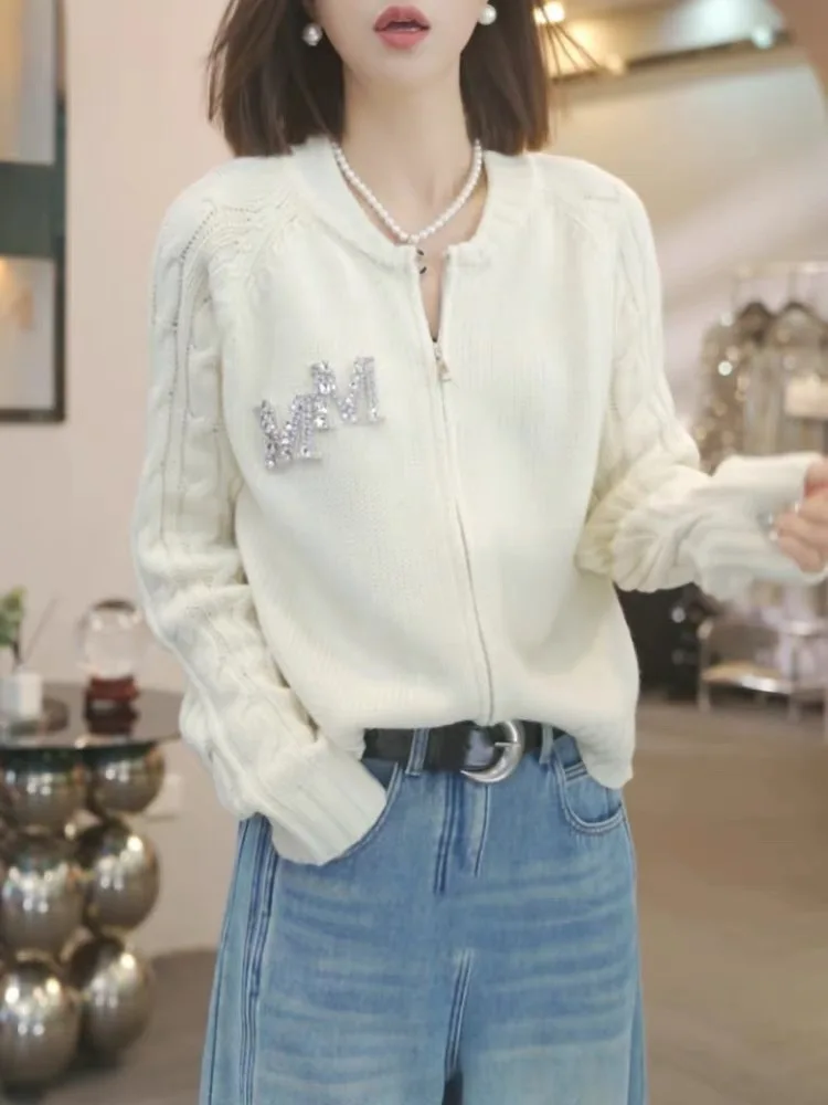 

Шерстяной вязаный мягкий удобный кардиган на молнии с вышивкой, осень-зима, Новое поступление, женский свитер, куртка C197