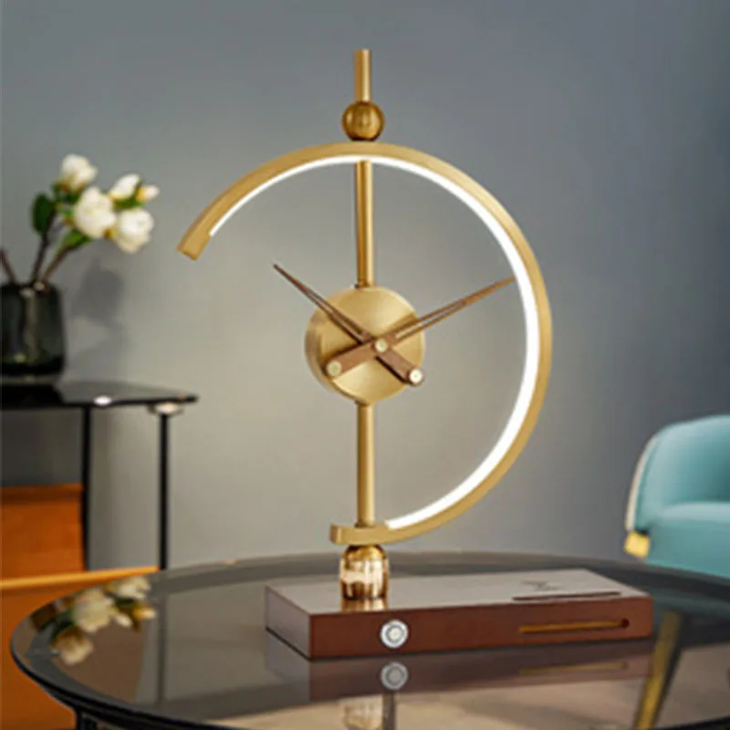 

Light luxury creative clock wood desk lamp desktop birthday gift gift ornament mobile phone smart wireless charging desk lamp
