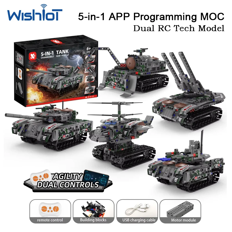 

K96152 389pcs Remote Control Building Blocks App Programming Tank 5-In-1 Construction Toy Educational Bricks Gift Boys Kid