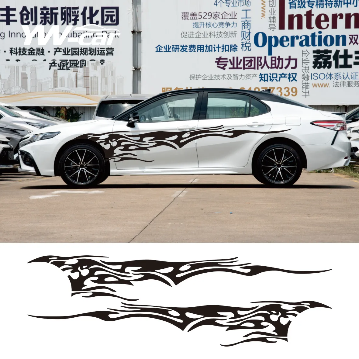 2Pcs Stylish Car Side Flame Vinyl Decal | Generic Racing Graphics Sticker | Sport Style Auto Body Accessories, Waterproof & Easy