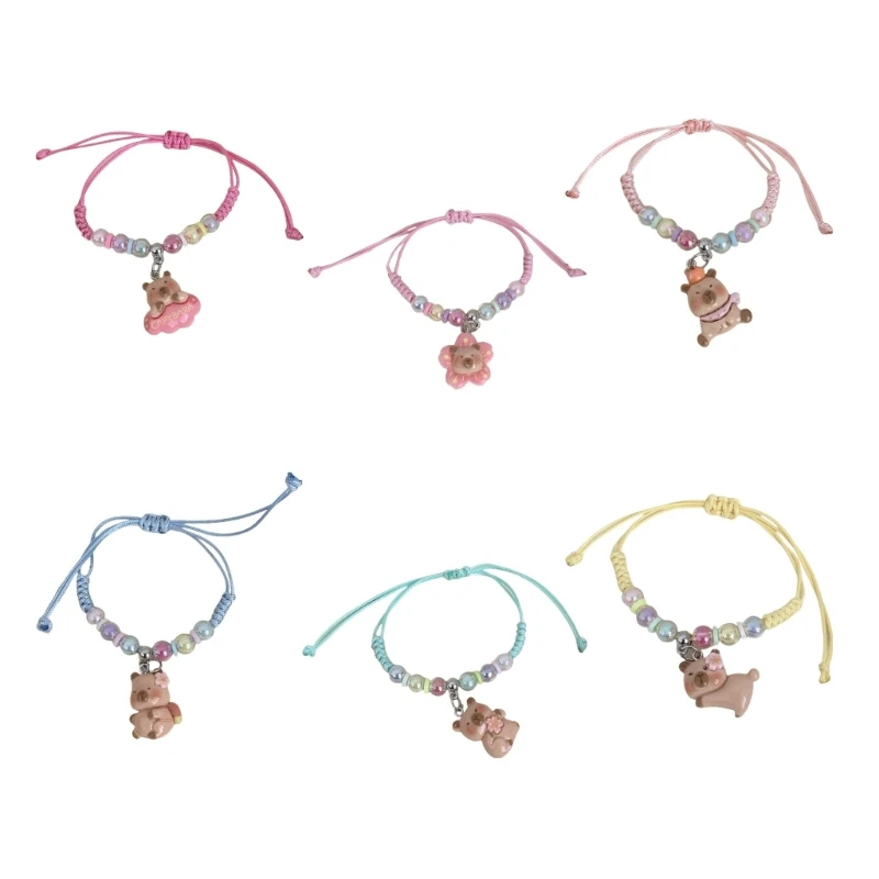 Colorful Macaron Rope Bracelet For Kids With Cartoon Capybara Designs And Adjustable Soft Strap Perfect For Gifts