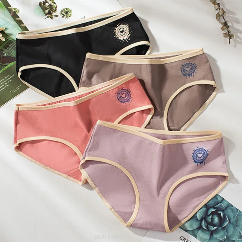 Fashion Women Casual Cotton Panties  Mid-waist Underwear Threaded Brief Solid Color Ladies Underpants Breathable