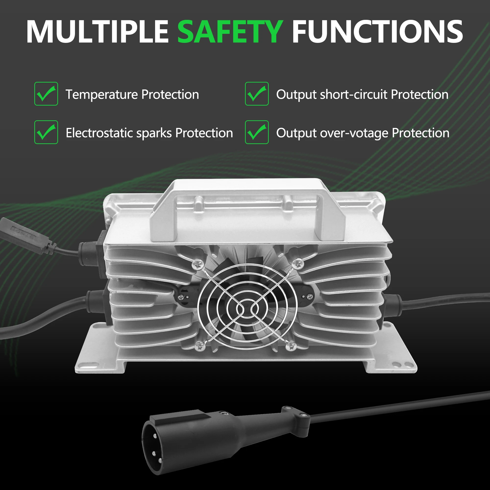 

Golf Cart Battery Charger 36 Volt 18 AMP 3 Pin Round Plug for Club Car DS Precedent Lithium, LiFePO4, Lead-Acid AGM/Gel/SLA Car