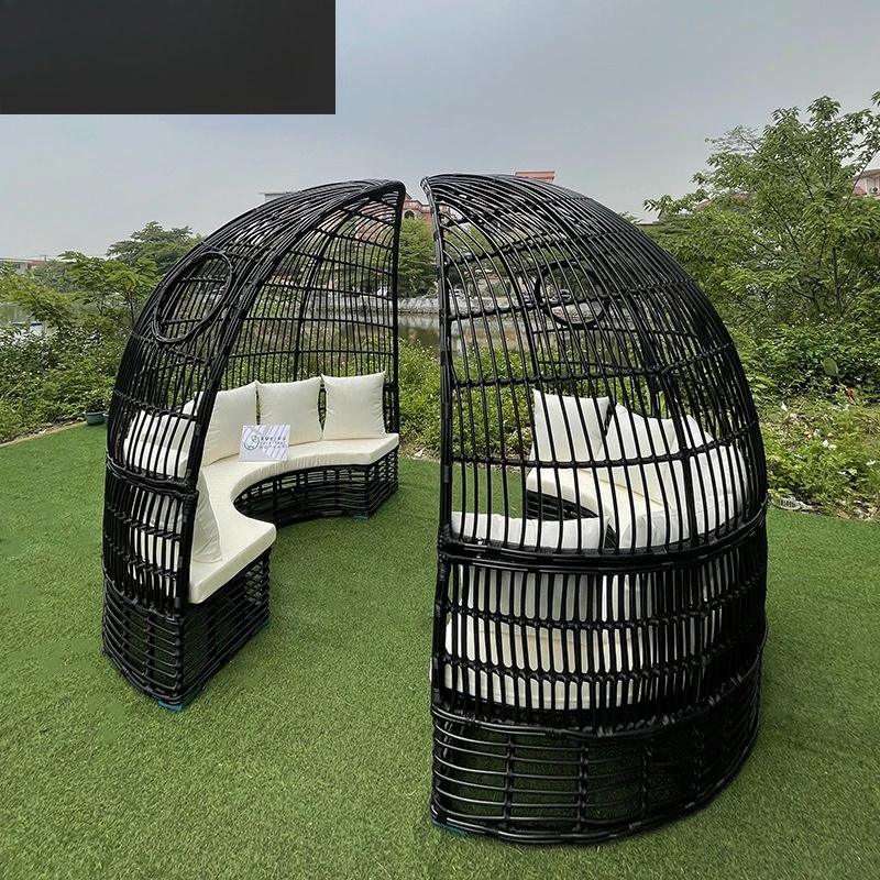 Outdoor rattan sofa round recliner chair casual open-air villa balcony garden creative Internet celebrity rattan chair furniture