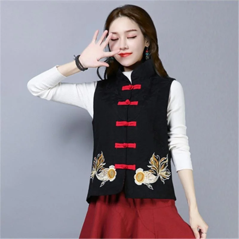 Cotton Linen Ethnic Harajuku Gilet Embroidery Women Sleeveless Tops Traditional Vintage Waistcoat Chinese Style Vest Tang Suit