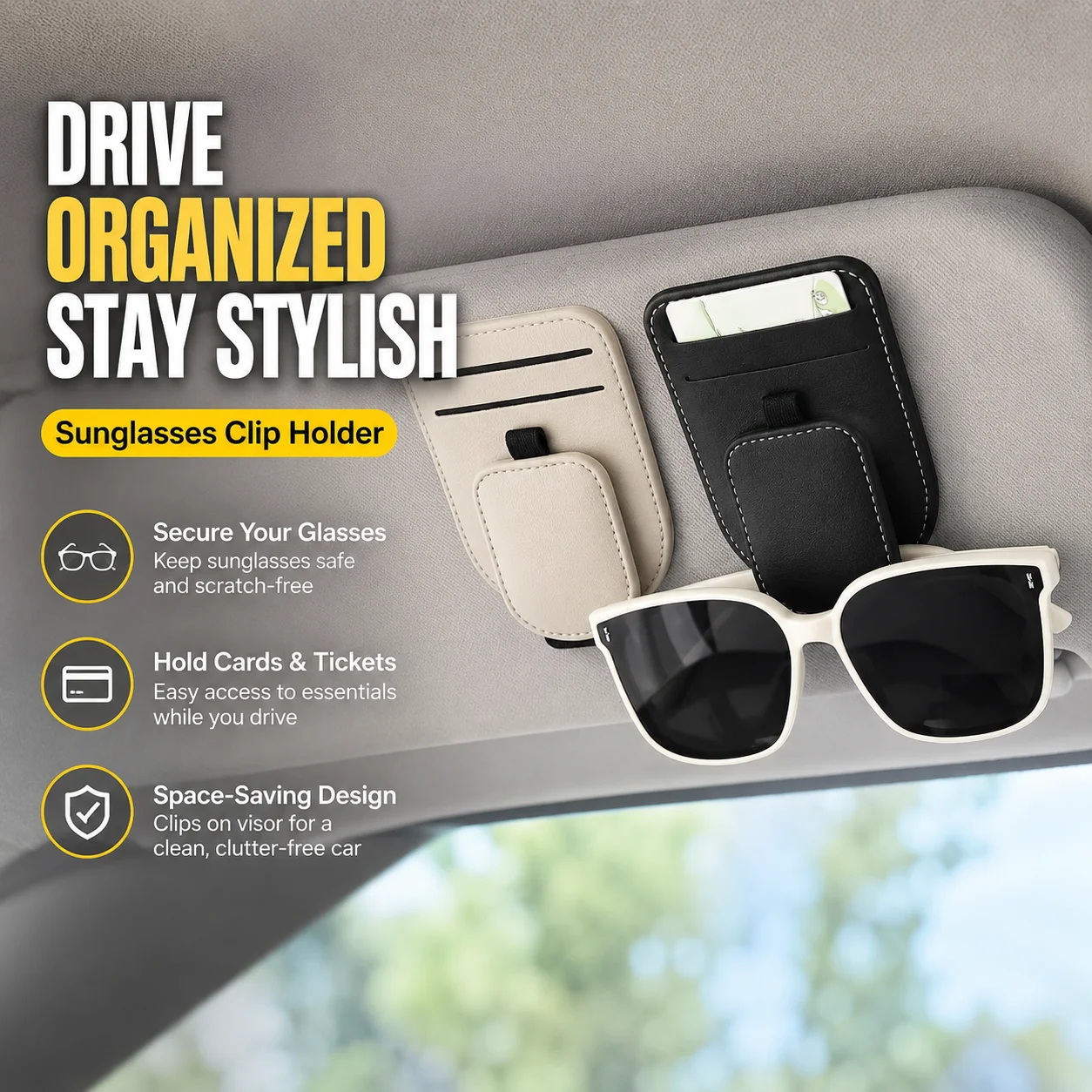Car Sunglasses Clip Holder Sun Visor Eyeglass Case Car Organizer for Glasses Cards Tickets Car Accessories