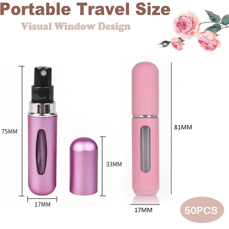 50pcs 5ml Travel Mini Refillable Perfume Bottles Atomizer Portable Spray Bottles Leakproof Refill Dispensers Pump Transfer Tool