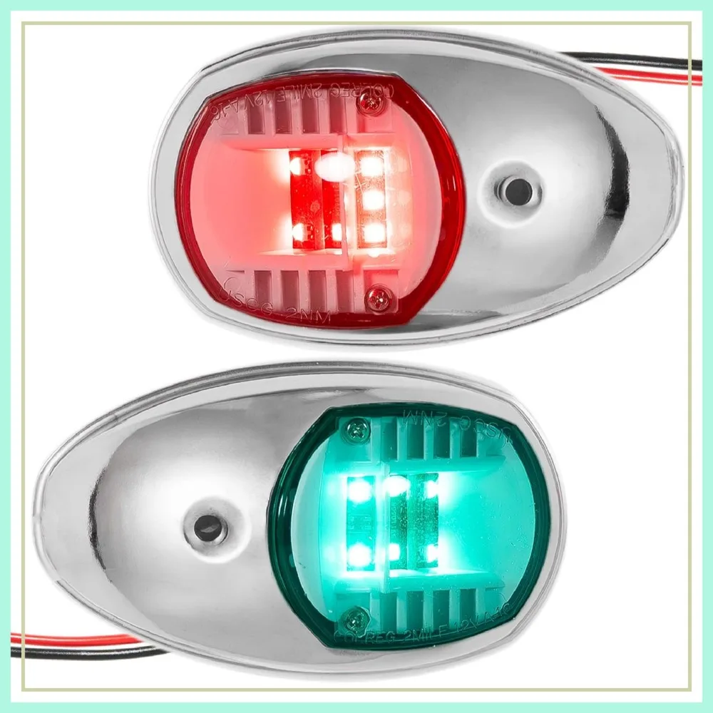 

LED Boat Navigation Lights, Red & Green Bow Light, Vertical Mount Sidelight, 12V, USCG 2NM Certified