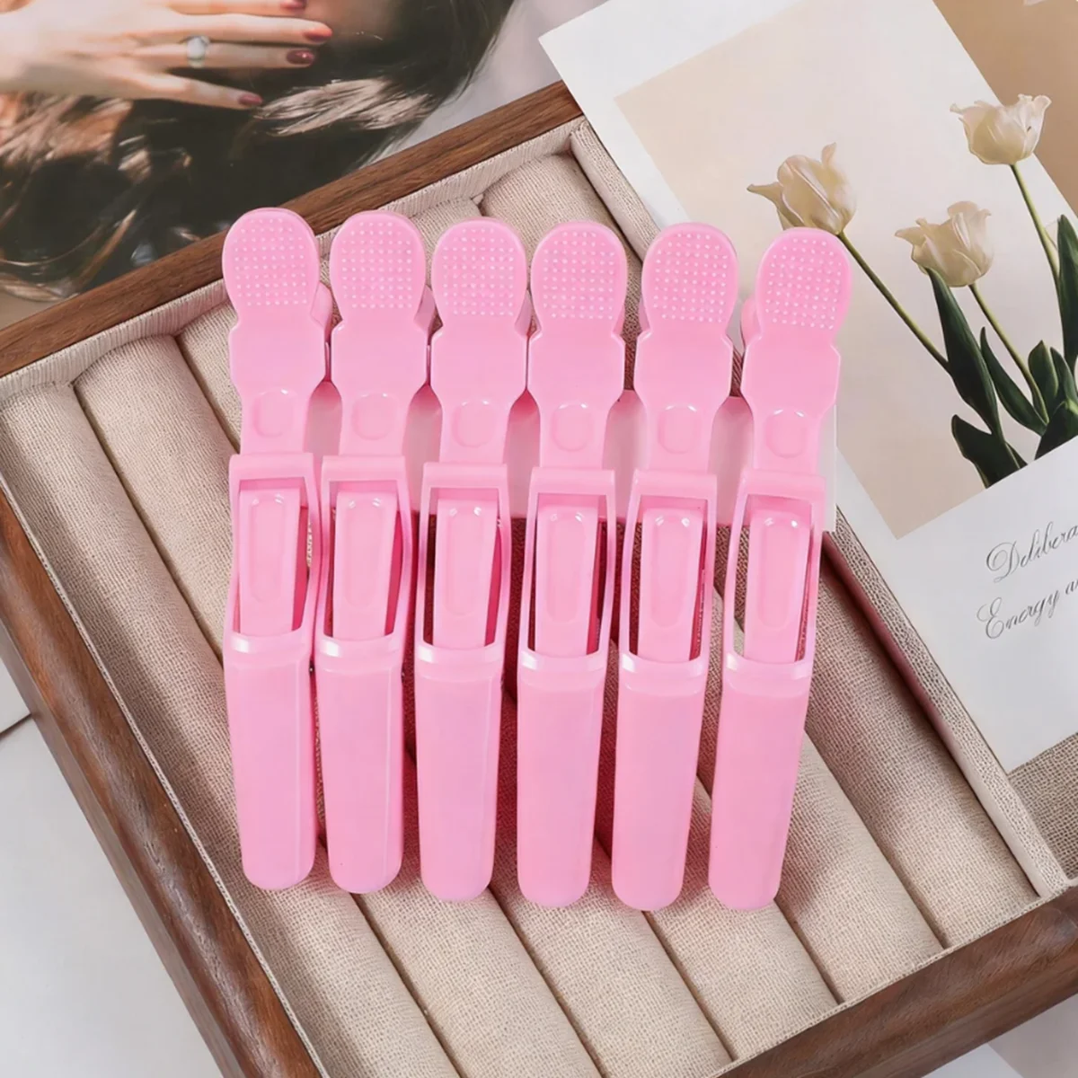 6Pcs Pink Alligator Hair Clips, Professional Salon Sectioning Clips, Non-Slip Hair Clamps for Hair Styling, Coloring and Section
