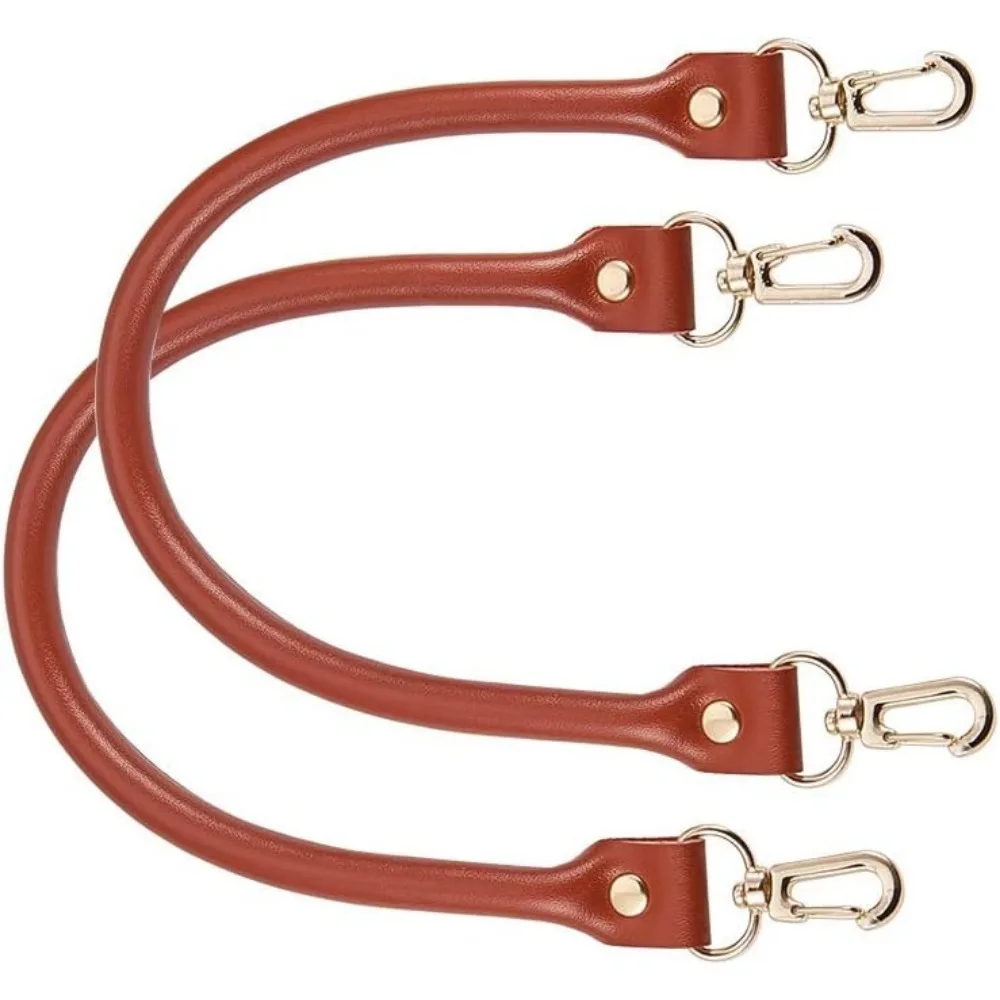 2PCS 15.7inches Genuine Leather Purse Handles Bag Replacement Straps with Swivel Lobster Buckles,Camel Brown