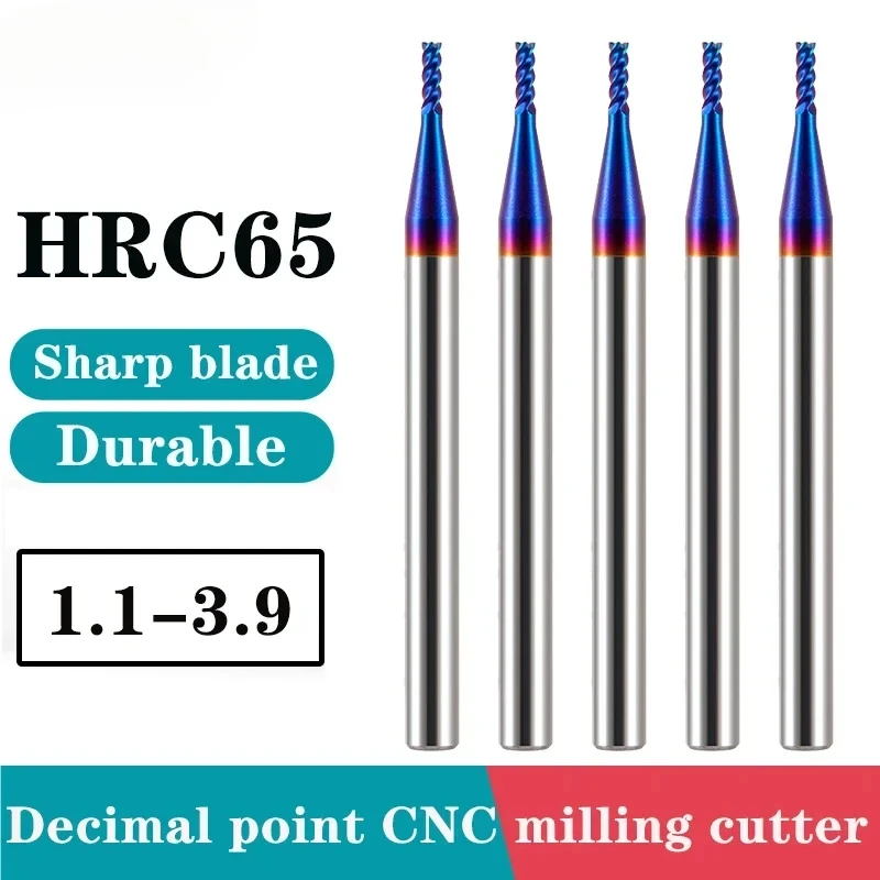 

HRC65 Decimal Point Tungsten Steel Carbide Milling Cutter 4F Blue Nano Coating Stainless Steel Special CNC Cutter Tools