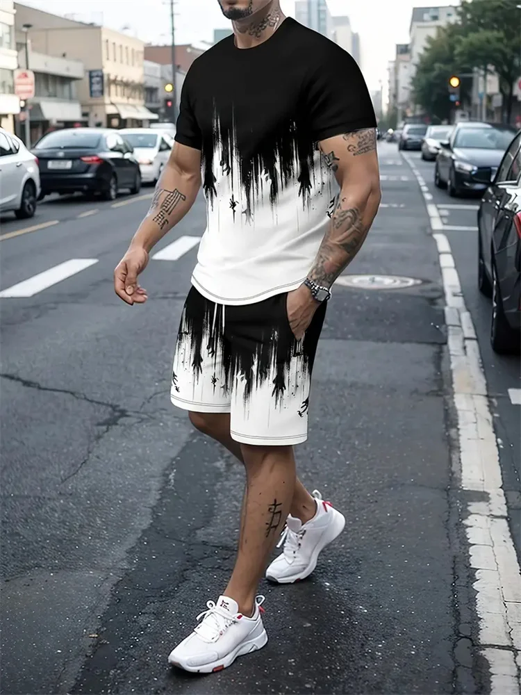 2024 New Men's T-Shirt Suit Summer Beach 3D Poison Scorpion Print Men's Suit Men's Oversized Clothing T-Shirt Shorts Suit 6Xl