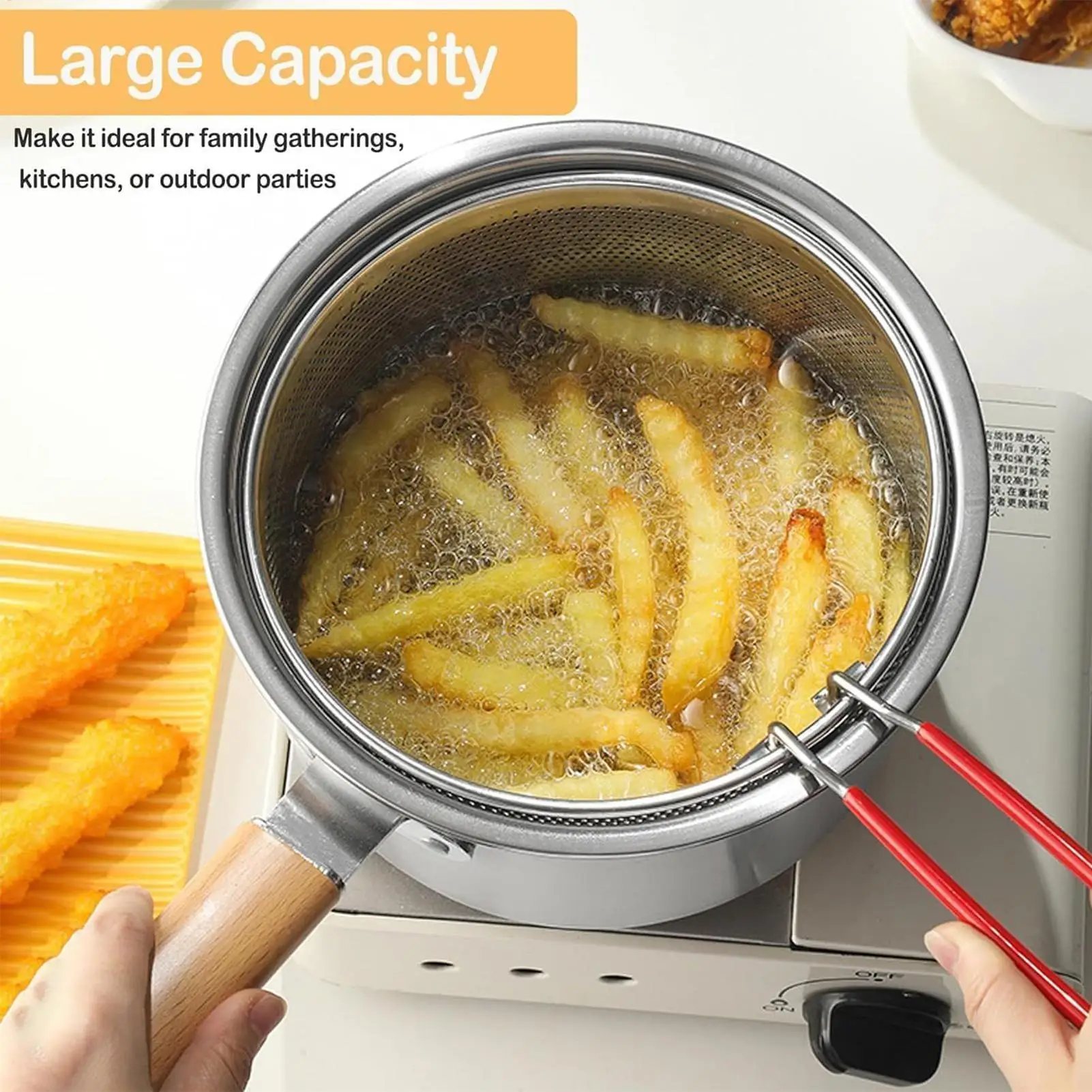 

Fryer Pot Cooking Pot Deep Fryer With Basket Cookware For Oil Strainer Seafood Dining French Fries Chicken Fish Shrimp