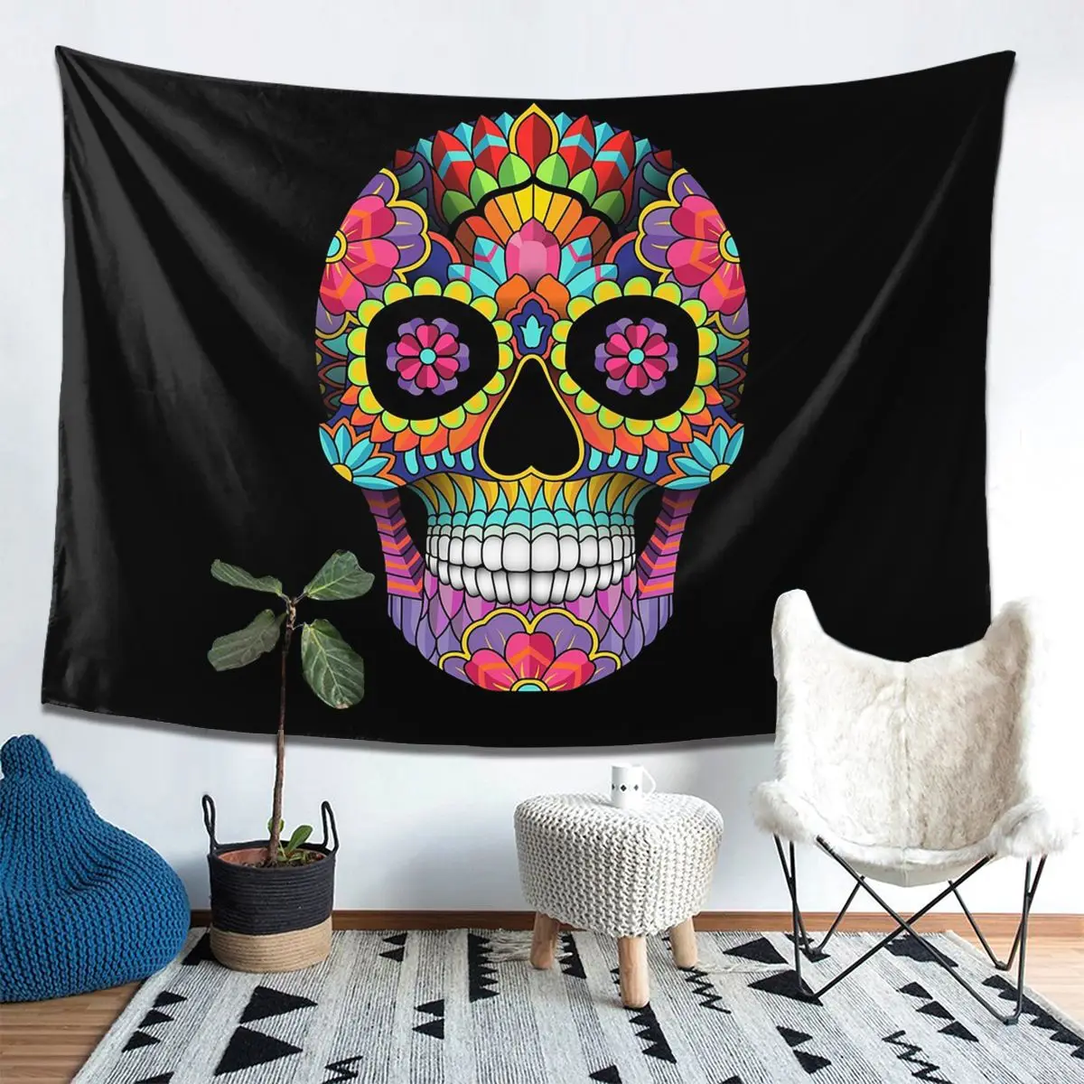 

Sugar Skull Full Colors Tapestry Decor Art Aesthetic Tapestries for Living Room Bedroom Home Wall Cloth Wall Hanging