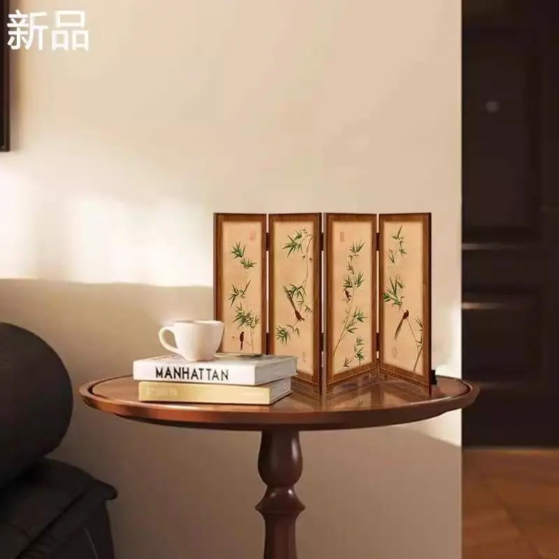 Bamboo Desktop Folding Screen. Tea Room Study Sideboard Table Setting Folding Painting, Classical Dining Table Decoration