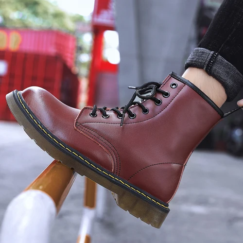 Botas de cuero genuino para hombre, zapatos para exteriores, botas de motocicleta, botas de montar, botas de nieve, botas de trabajo impermeables, moda