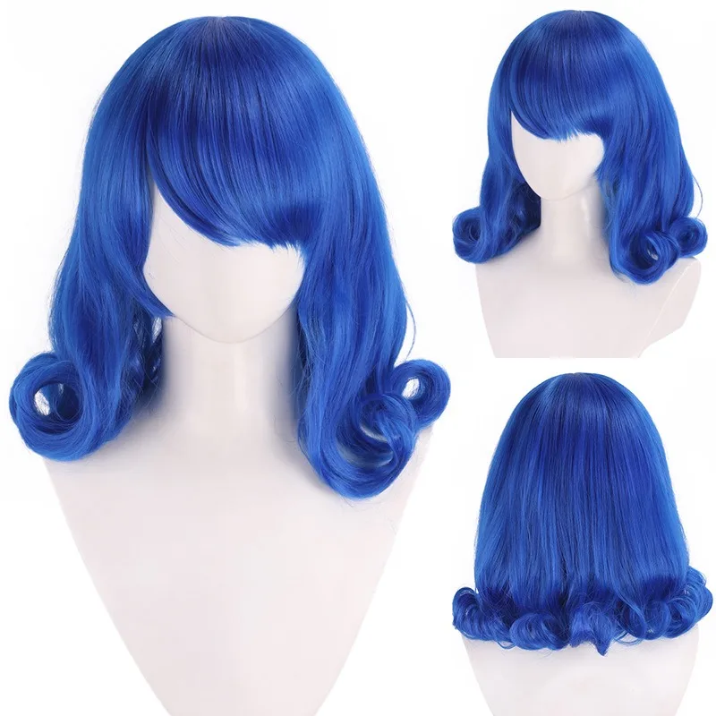 Juvia Lockser – perruque de rôle Anime Fairy Tail Cos, couvre-chef de personnage de sorcier, couvre-chef de fête, cheveux courts bouclés bleu foncé