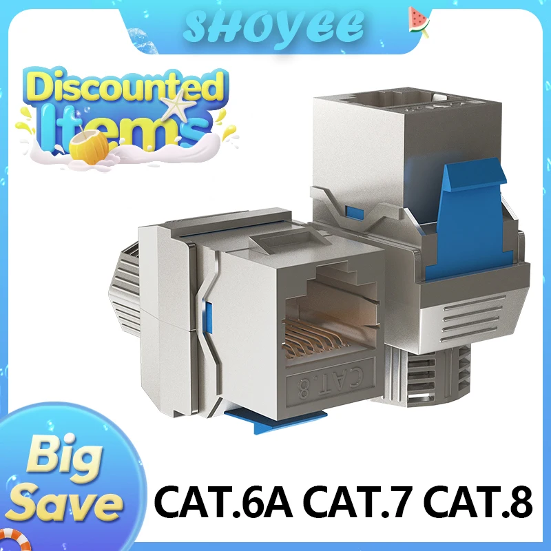 RJ45 CAT8 CAT7 CAT6A Keystone Jack Network Shielded Tool-Free Coupler 180 Degree Type Zinc Alloy Module Adapter Coupler