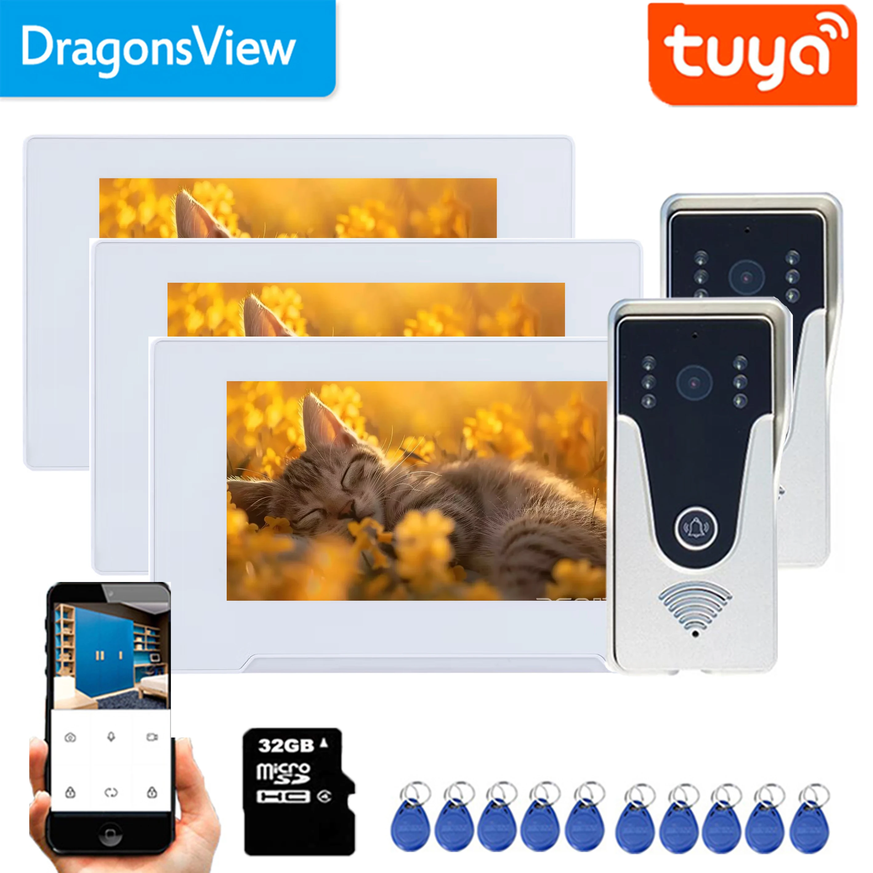 Dragonsview 1080p Video Door Phone Monitor Wireless Intercom System WIFI Tuya Smart with Camera For Villa Apartment 7 Inch Call