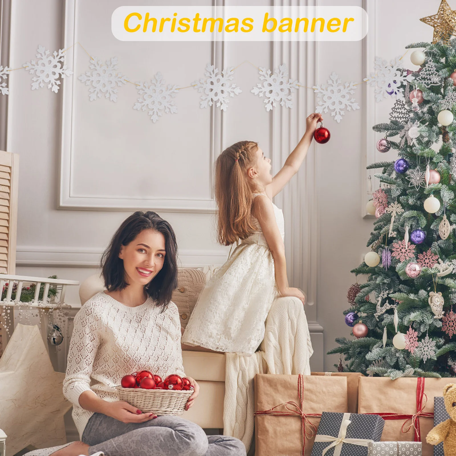 

1Set Snowflake Holiday Banner Decorative Party String Flags Festive Home Party Backdrop Decoration Decorative Banner