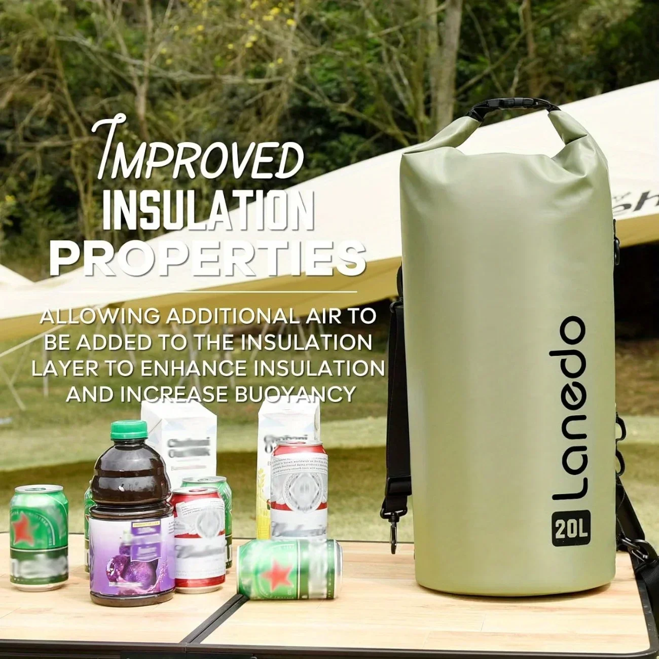 Lanedo Round Barrel Collapsible Backpack Cooler, Waterproof Hands Free Cooler Bag, 24 Hours Cooling, Soft Sided Cooler