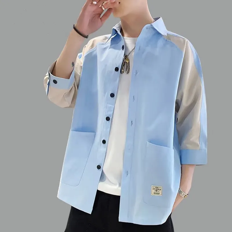 Sommer Casual Herren irt Haome Loose Seven-Viertel Sve Trendy Workwear ort Sve Open Cardigan Youth Faion