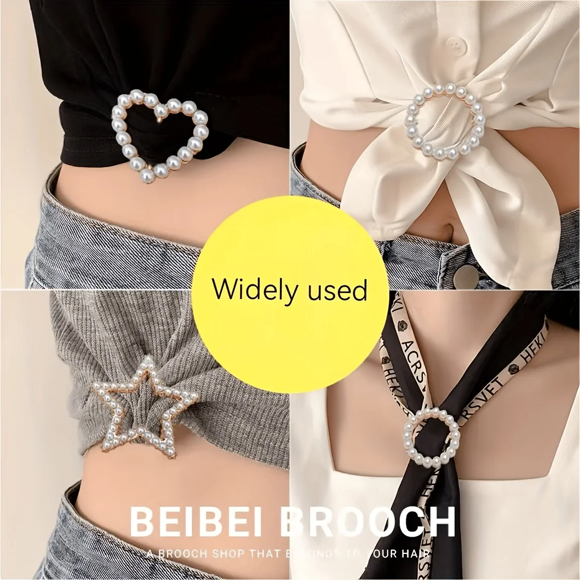 4 Styles of Women's Scarf Rings and T-shirt Tie Clips for Cinching Clothes at the Sides, Featuring Round Clips and Belt Buckles