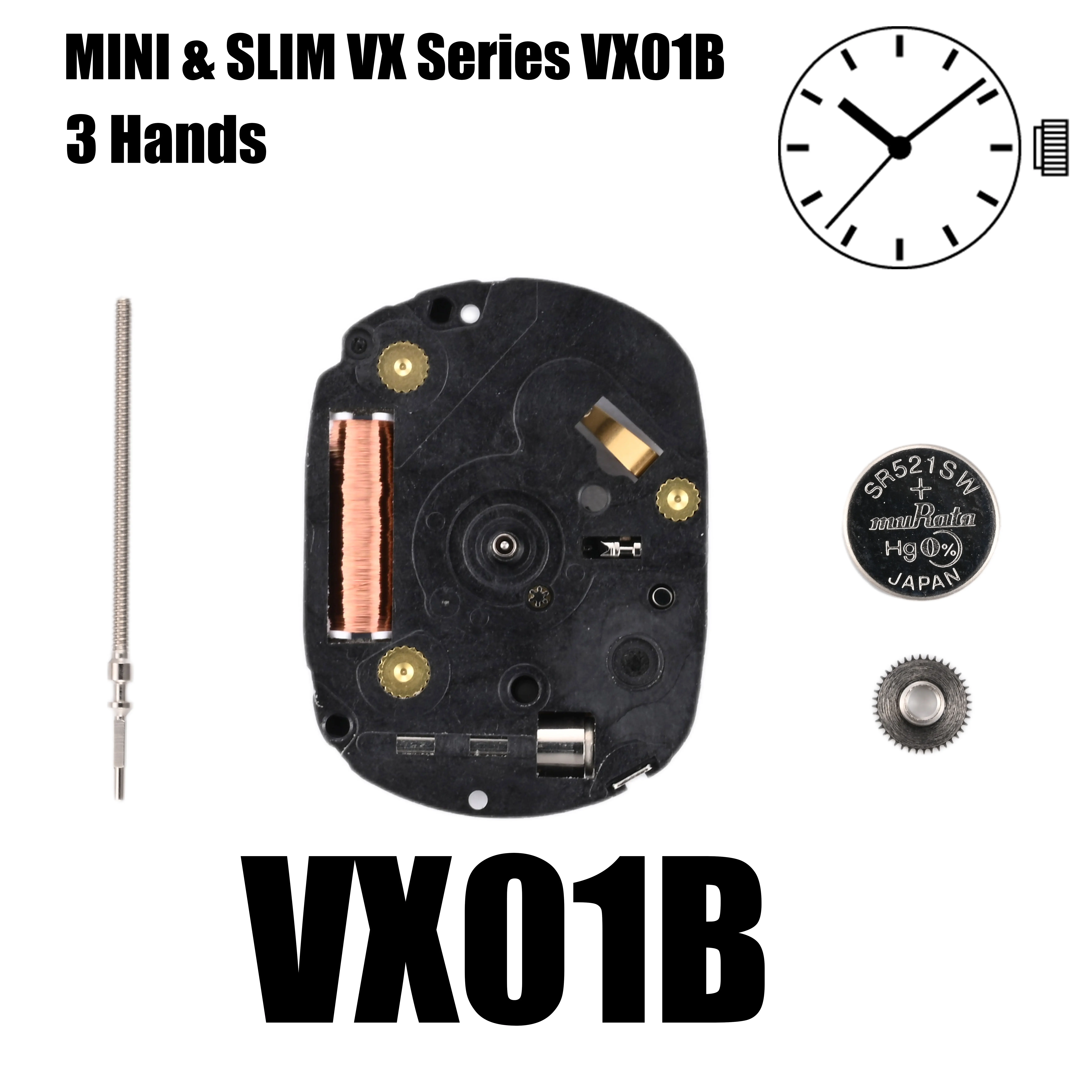 Vx01 Beweging Epson Vx01b Beweging Japan Echte Mini & Slim Serie Vx01b Quartz Uurwerk Grootte: 4 3/4 ''Drie Handen