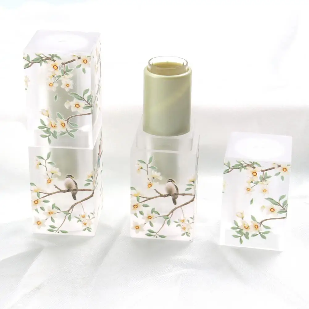 Empty Lip Balm Container Lightweight 3D Pattern Design Compact Birds Flowers Square Lip Balm Container Lipstick Tube DIY