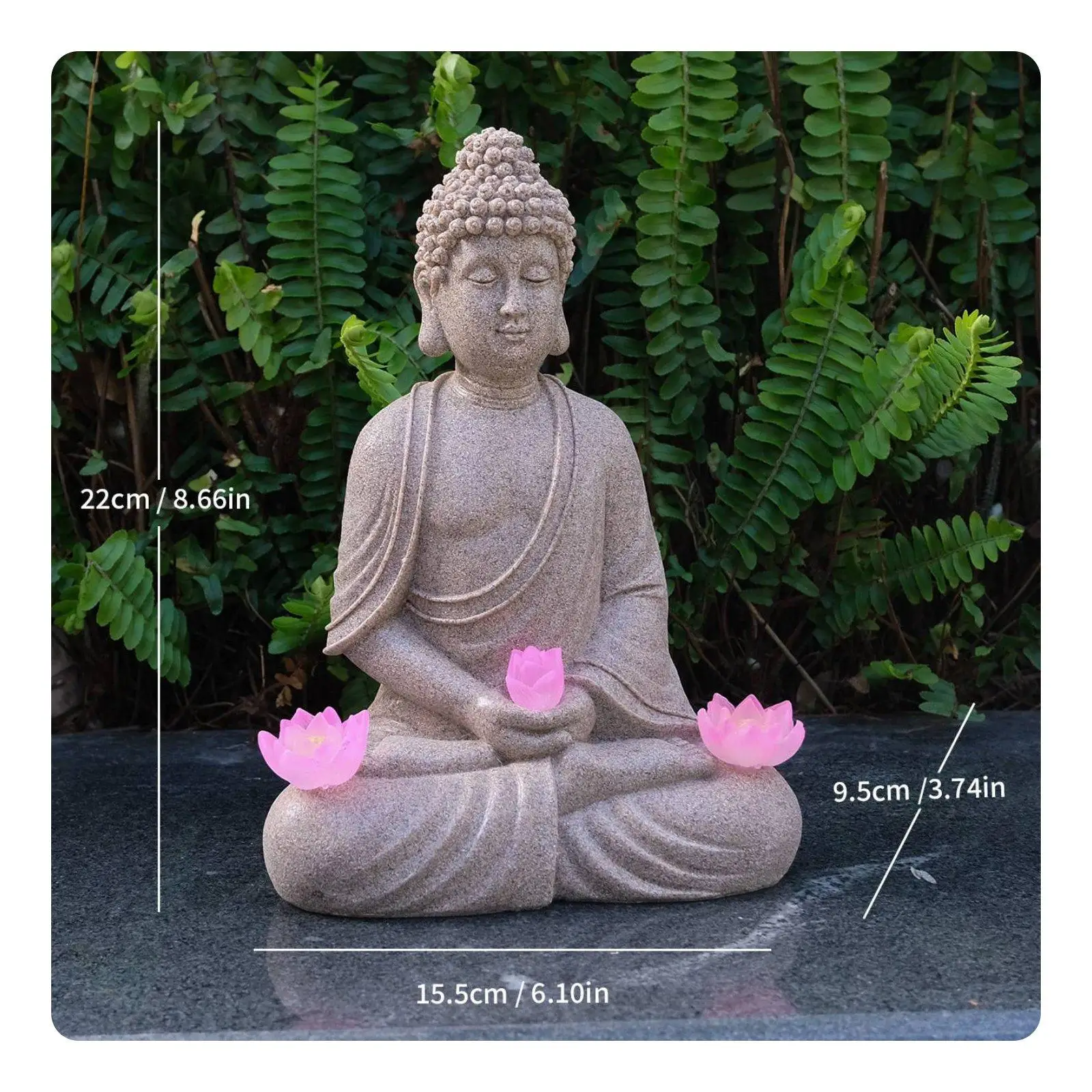 Meditating Buddha Resin Statue Lamp Solar Garden Figure Outdoor Decoration for Quiet Relaxation Space