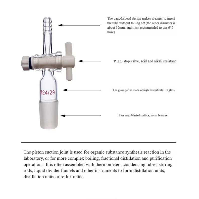 1PCS PTFE three-way two-way exhaust joint PTFE piston elbow with T-shaped plug 14/19/24/29/34 port laboratory elbow plug