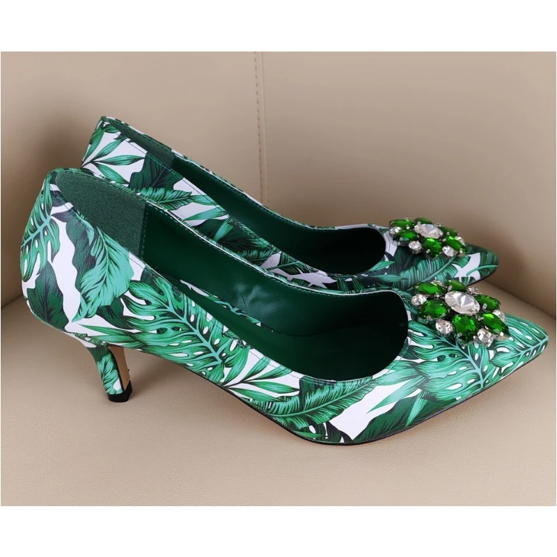 

Зеленые туфли-лодочки на шпильке с острым носком и стразами, лето 2026, женская обувь на высоком каблуке с закрытым носком и кошачьим каблуком