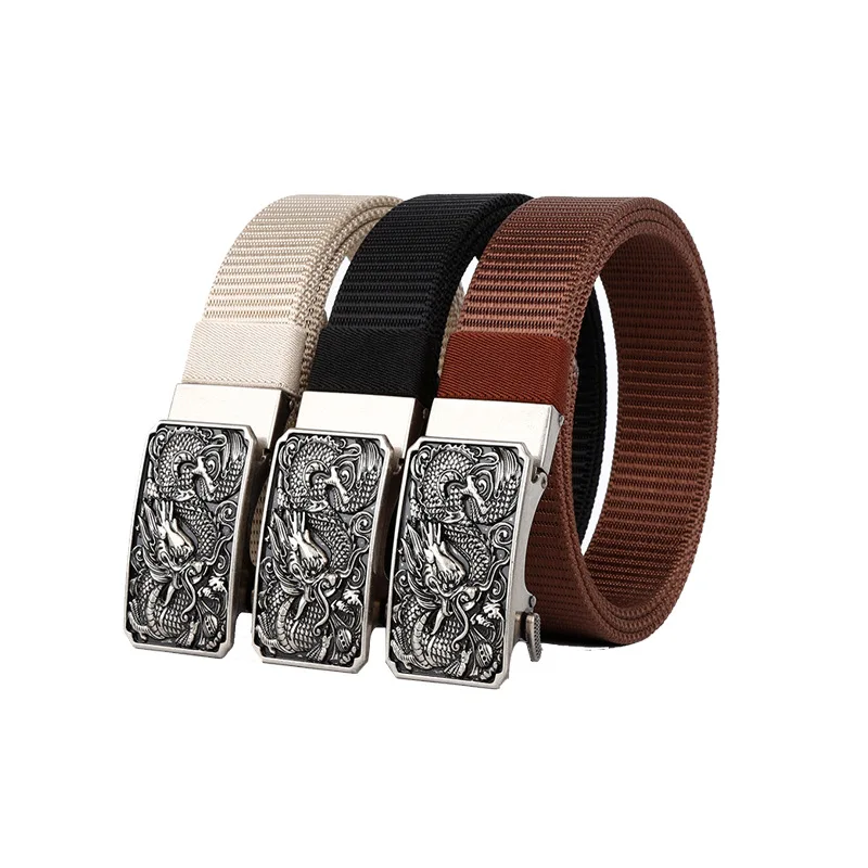 

Мужской ремень из западной ткани с драконами, автоматической пряжкой из сплава, модный ремень для джинсов больших размеров, повседневные брюки, ремень-джокер для мужчин