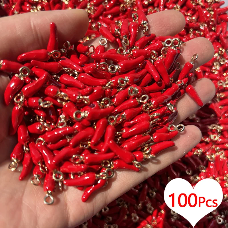 100 Uds Mini pimiento rojo Chili aleación esmalte encantos a granel venta al por mayor colgante de vegetales para pulsera collar pendiente joyería DIY