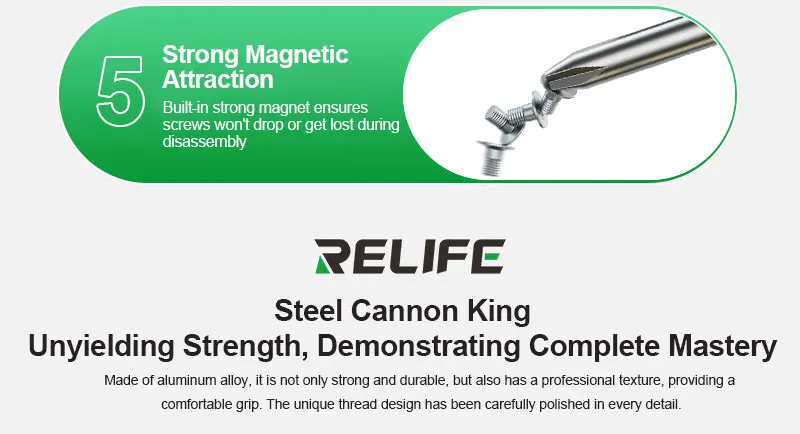 RELIFE RL-730A Steel Cannon King Classic Series Schraubendreher-Set, Aluminiumlegierung, geräuschreduzierendes Lager, Demontage-Schraubendreher – Detail 5